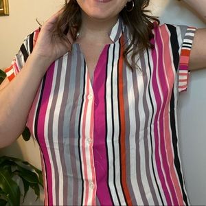 Colorful striped button blouse